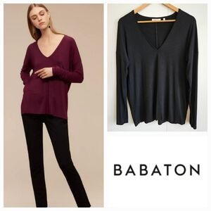 BABATON Gary V-Neck Longsleeve Top Black Size Large Aritzia